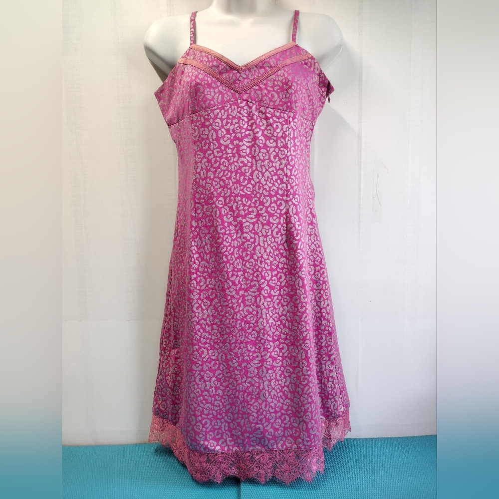 Peppe Peluso  Fuchsia Silver A-Line Stretch Dress Lace Hem - L